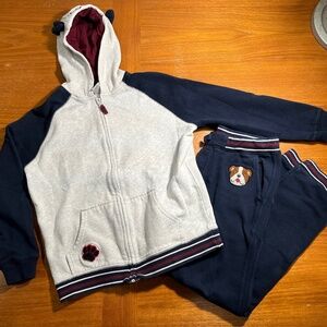 Gymboree Hoodie Jogger Set Dog Puppies Gray Navy Maroon 12